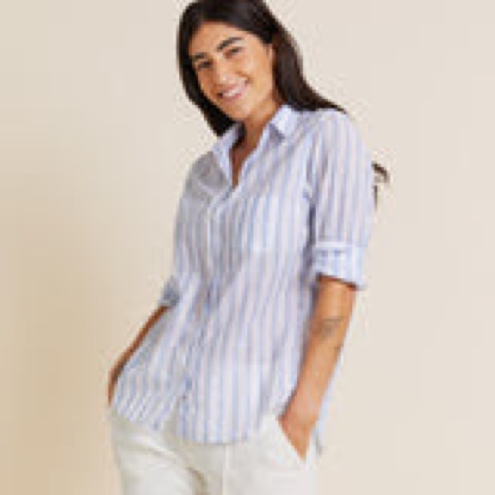 The hero button up blue and white stripe classic shirt by Grayson.
